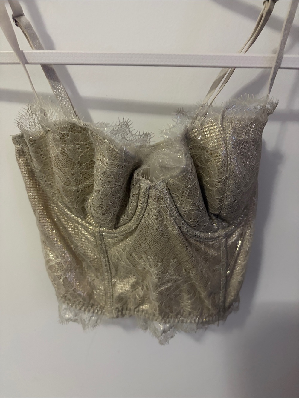 Victoria's Secret Gold Lace-Trim Bustier Crop Top